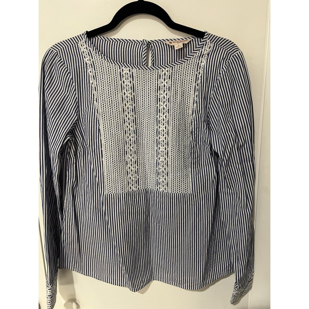 Brooks Brothers Top Womens 4 Stripe Blue And White Red Fleece‎ Shirt Embroidered